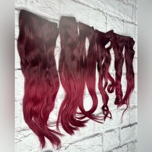 Luxury remy human hair hand tied extension wefts raspberry ombré 20in